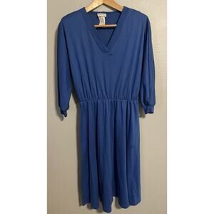 Vintage Impromptu Womens Midi Dress Size 12 Blue 3/4 Sleeve Minimalist 80s FLAW